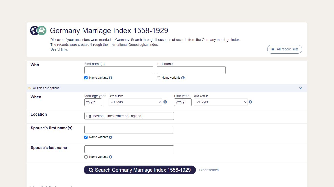 Germany Marriage Index 1558-1929 | findmypast.com