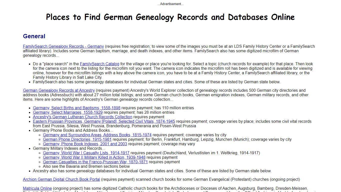 Online German Genealogy Records and Databases - German Roots